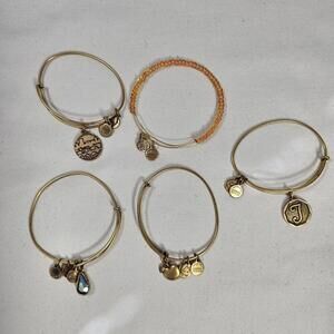 Alex And Ani Lot of 5 K Initial Crystal Charm Bangle Bracelets Boston Teacher